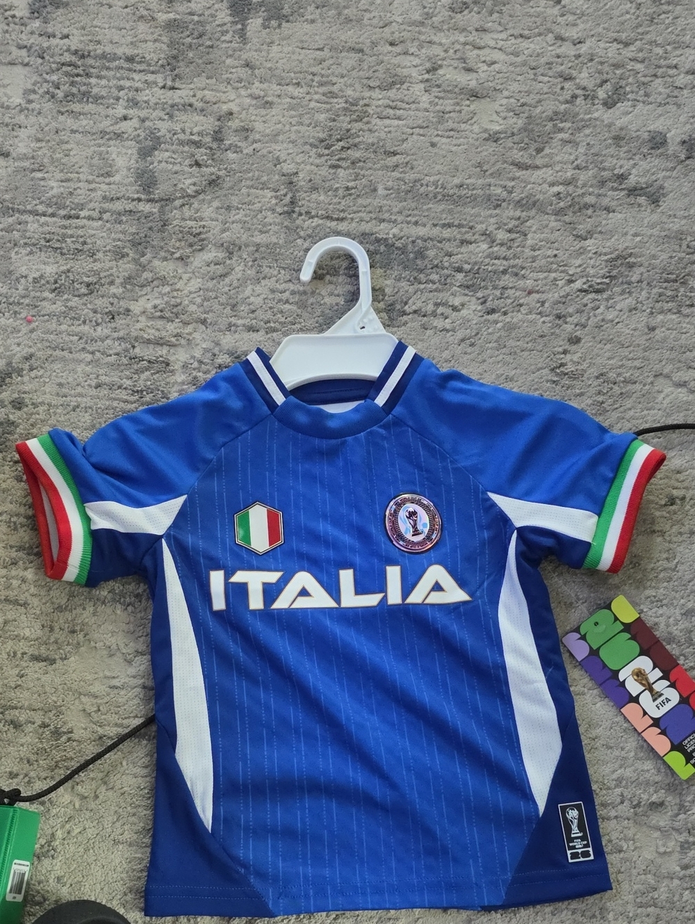 Kids Italia Blue Soccer Jersey with Tricolor Accents